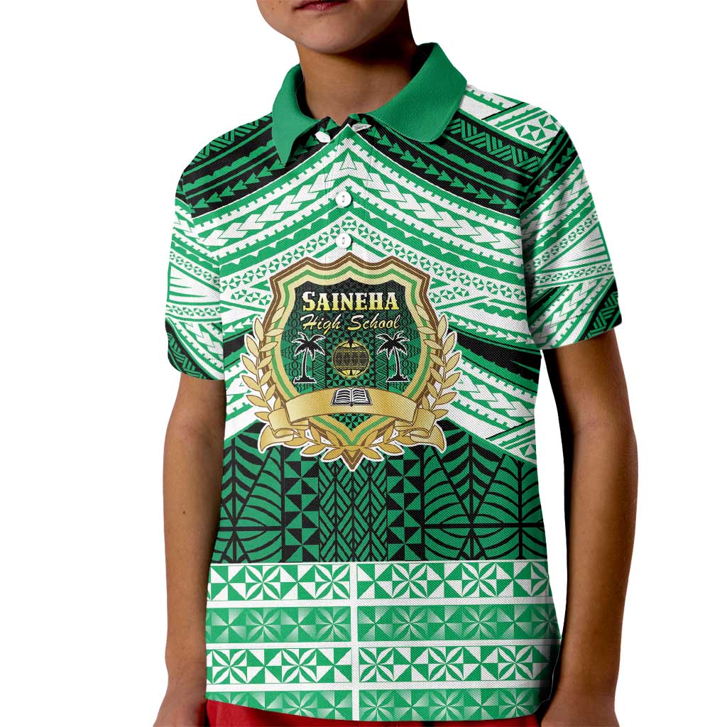 Personalised Tonga Saineha High School Kid Polo Shirt Polynesian Ngatu Tribal LT9 Kid Green - Polynesian Pride