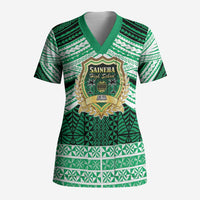 Personalised Tonga Saineha High School Scrub Top Polynesian Ngatu Tribal LT9 Adult Green - Polynesian Pride