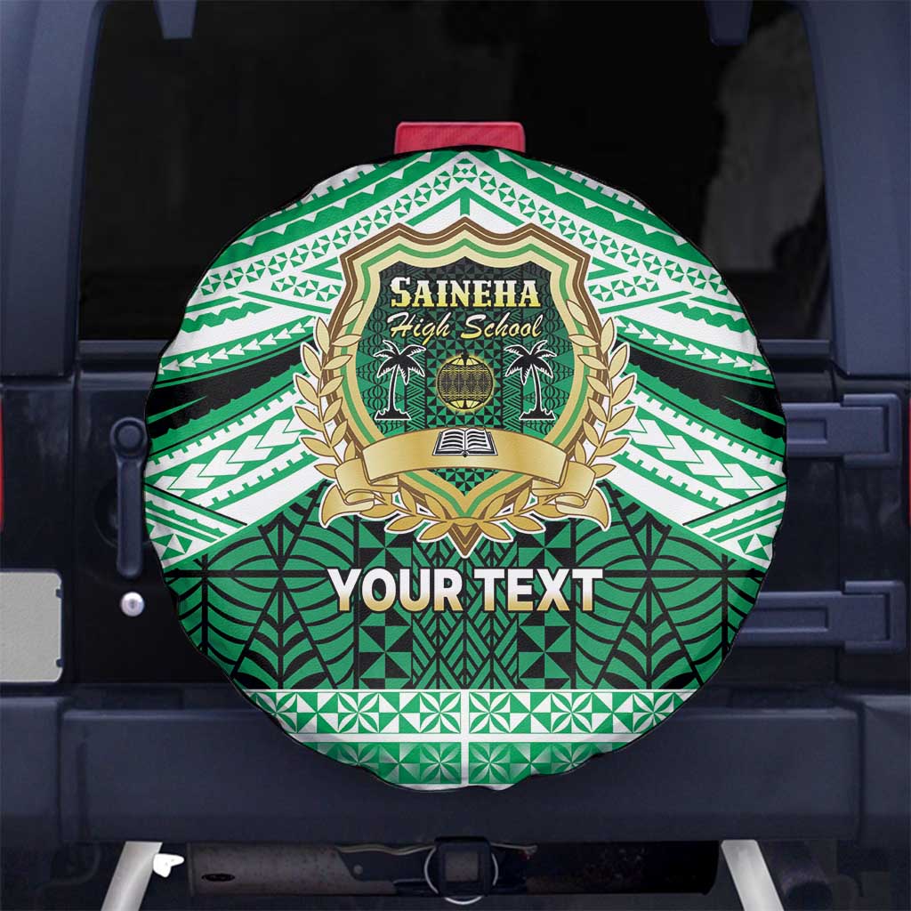 Personalised Tonga Saineha High School Spare Tire Cover Polynesian Ngatu Tribal LT9 No hole Green - Polynesian Pride