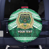 Personalised Tonga Saineha High School Spare Tire Cover Polynesian Ngatu Tribal LT9 No hole Green - Polynesian Pride