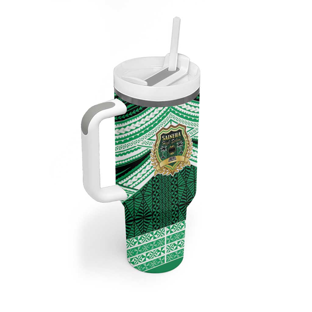 Personalised Tonga Saineha High School Tumbler With Handle Polynesian Ngatu Tribal