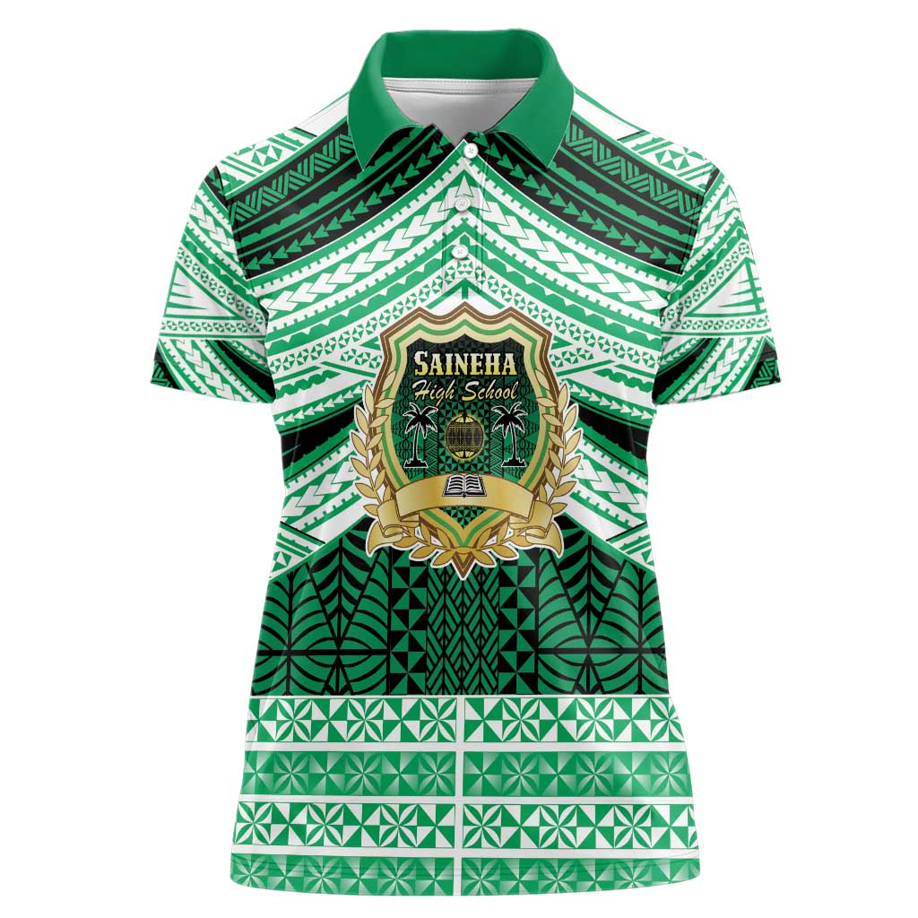 Personalised Tonga Saineha High School Women Polo Shirt Polynesian Ngatu Tribal LT9 Female Green - Polynesian Pride