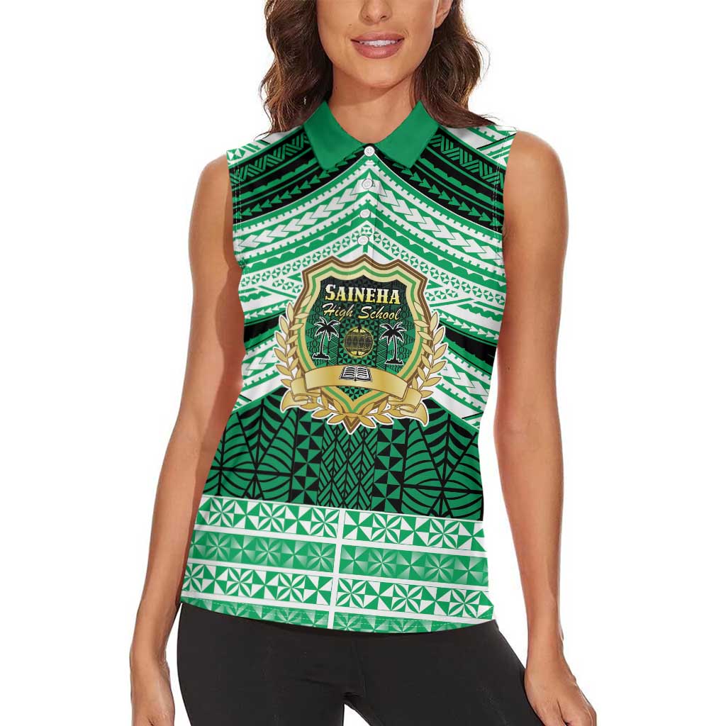 Personalised Tonga Saineha High School Women Sleeveless Polo Shirt Polynesian Ngatu Tribal LT9 - Polynesian Pride