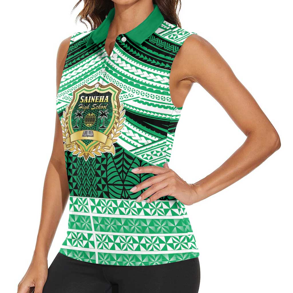 Personalised Tonga Saineha High School Women Sleeveless Polo Shirt Polynesian Ngatu Tribal LT9 - Polynesian Pride