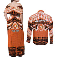 Personalised Tonga Tailulu College Couples Matching Off Shoulder Maxi Dress and Long Sleeve Button Shirt Polynesian Ngatu Tribal LT9 - Polynesian Pride