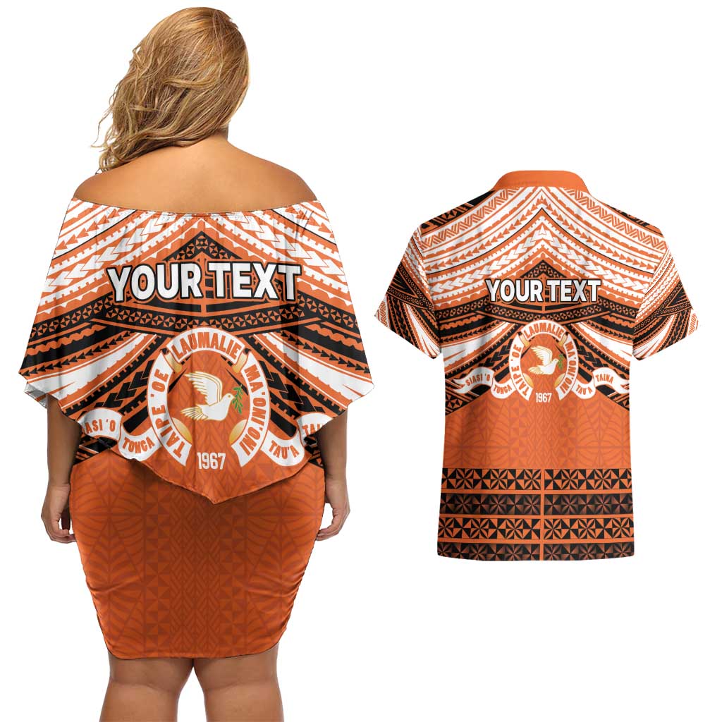 Personalised Tonga Tailulu College Couples Matching Off Shoulder Short Dress and Hawaiian Shirt Polynesian Ngatu Tribal LT9 - Polynesian Pride