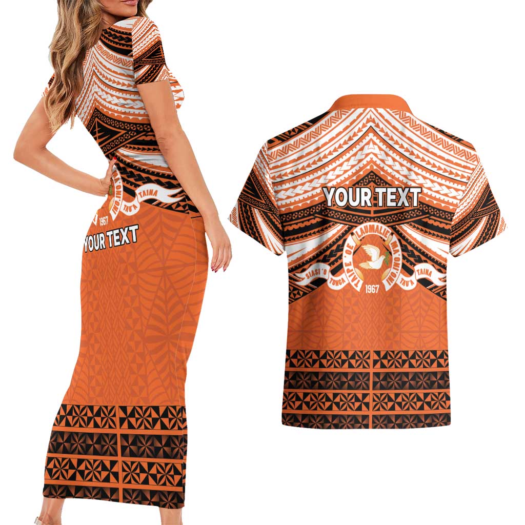 Personalised Tonga Tailulu College Couples Matching Short Sleeve Bodycon Dress and Hawaiian Shirt Polynesian Ngatu Tribal