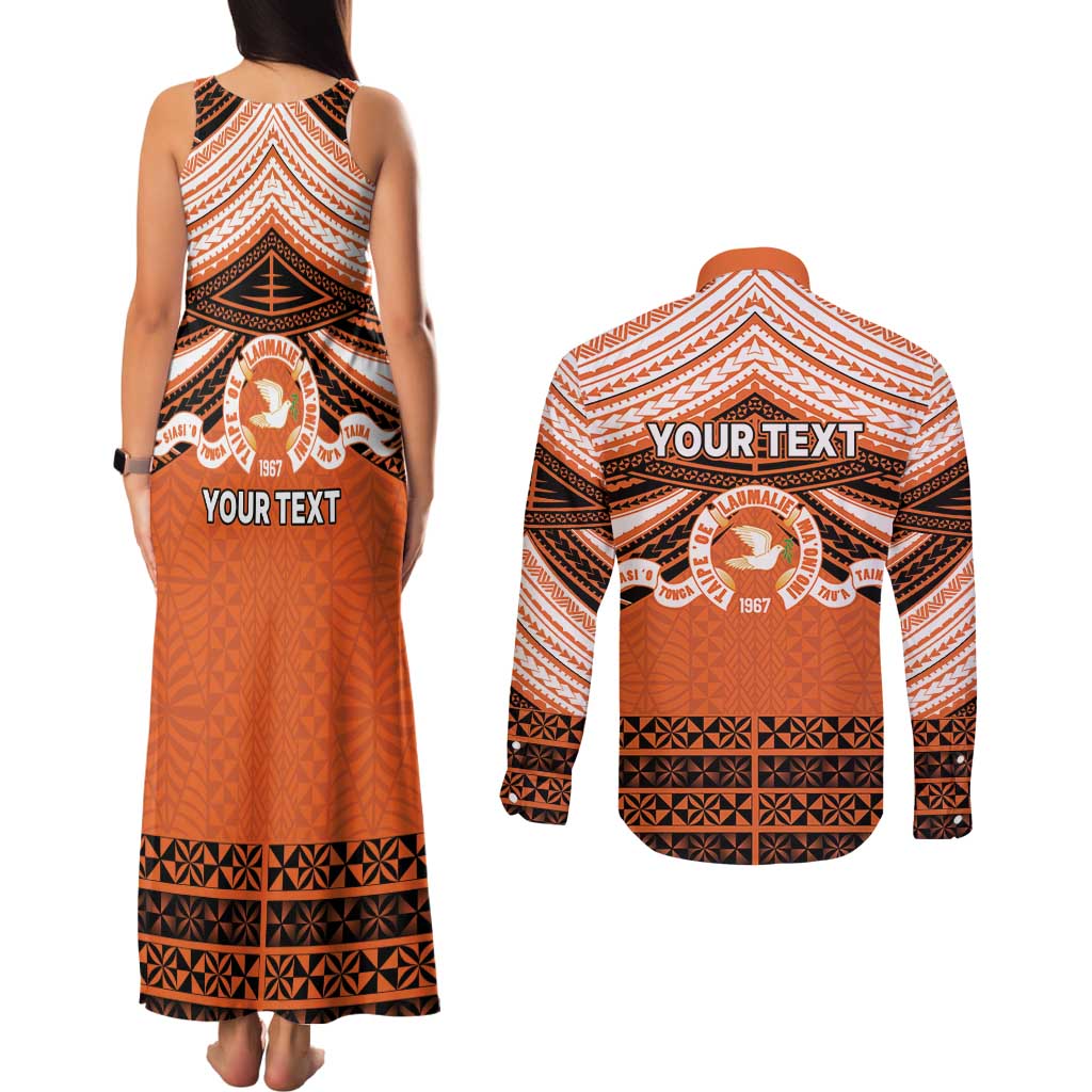 Personalised Tonga Tailulu College Couples Matching Tank Maxi Dress and Long Sleeve Button Shirt Polynesian Ngatu Tribal