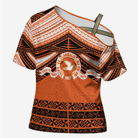 Personalised Tonga Tailulu College Cross Shoulder Shirt Polynesian Ngatu Tribal LT9 Female Orange - Polynesian Pride