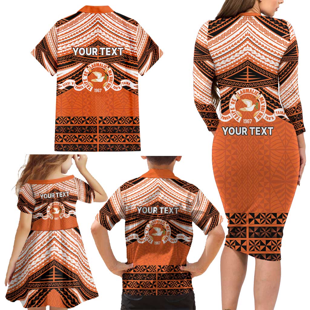Personalised Tonga Tailulu College Family Matching Long Sleeve Bodycon Dress and Hawaiian Shirt Polynesian Ngatu Tribal
