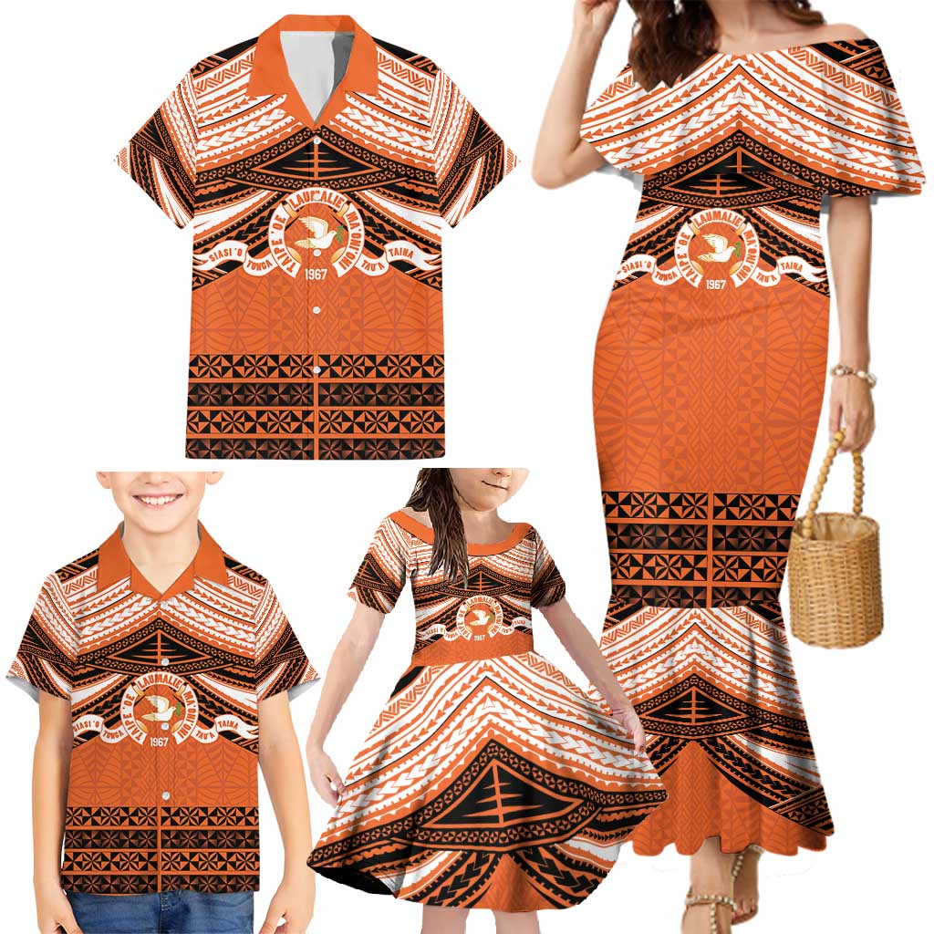 Personalised Tonga Tailulu College Family Matching Mermaid Dress and Hawaiian Shirt Polynesian Ngatu Tribal