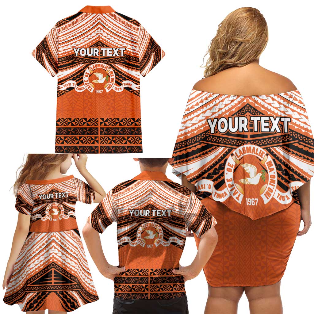 Personalised Tonga Tailulu College Family Matching Off Shoulder Short Dress and Hawaiian Shirt Polynesian Ngatu Tribal LT9 - Polynesian Pride