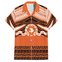 Personalised Tonga Tailulu College Family Matching Off Shoulder Short Dress and Hawaiian Shirt Polynesian Ngatu Tribal LT9 Dad's Shirt - Short Sleeve Orange - Polynesian Pride