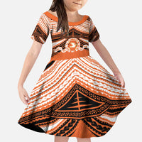 Personalised Tonga Tailulu College Family Matching Puletasi and Hawaiian Shirt Polynesian Ngatu Tribal LT9 Daughter's Dress Orange - Polynesian Pride