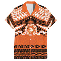 Personalised Tonga Tailulu College Family Matching Puletasi and Hawaiian Shirt Polynesian Ngatu Tribal LT9 Dad's Shirt - Short Sleeve Orange - Polynesian Pride