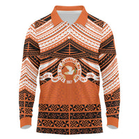 Personalised Tonga Tailulu College Long Sleeve Polo Shirt Polynesian Ngatu Tribal LT9 Orange - Polynesian Pride