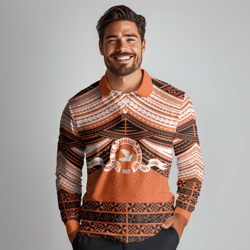 Personalised Tonga Tailulu College Long Sleeve Polo Shirt Polynesian Ngatu Tribal LT9 - Polynesian Pride