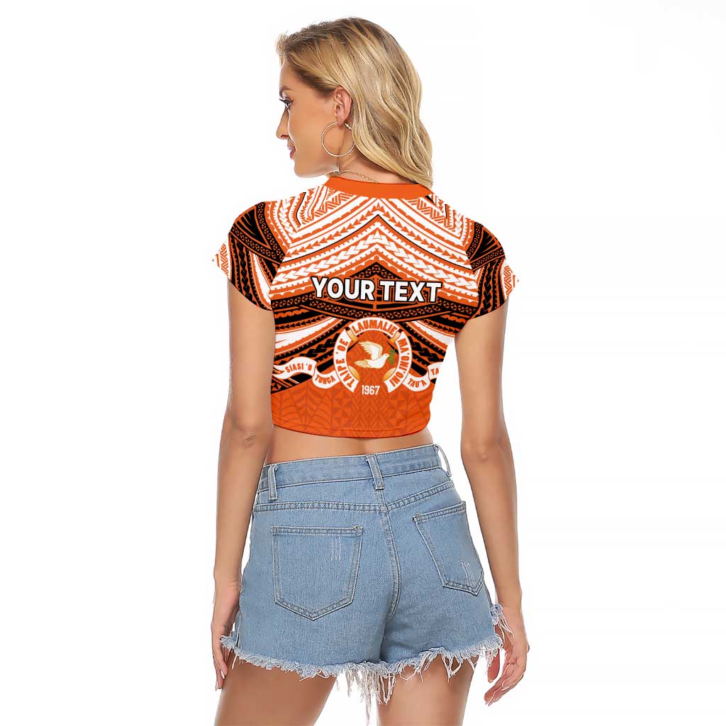 Personalised Tonga Tailulu College Raglan Cropped T Shirt Polynesian Ngatu Tribal