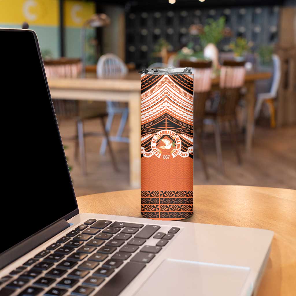 Personalised Tonga Tailulu College Skinny Tumbler Polynesian Ngatu Tribal