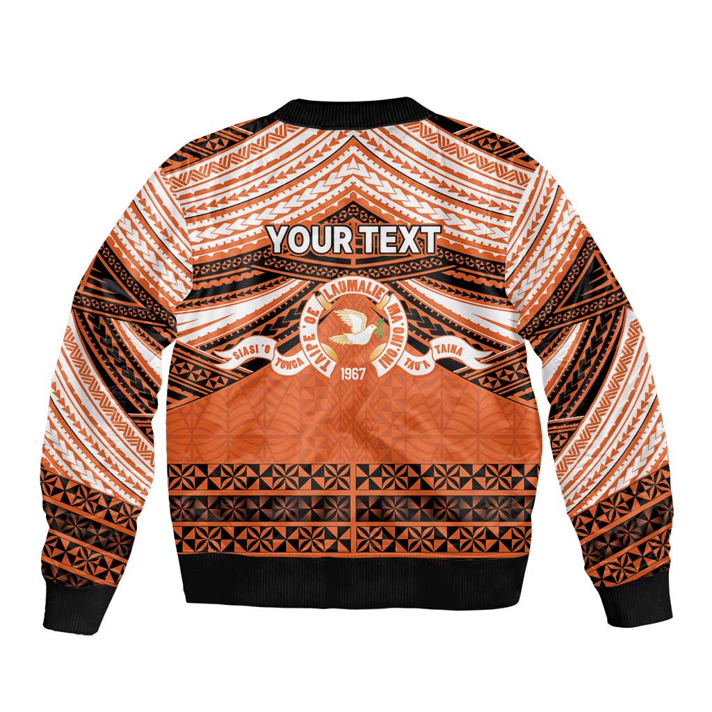 Personalised Tonga Tailulu College Sleeve Zip Bomber Jacket Polynesian Ngatu Tribal LT9 - Polynesian Pride