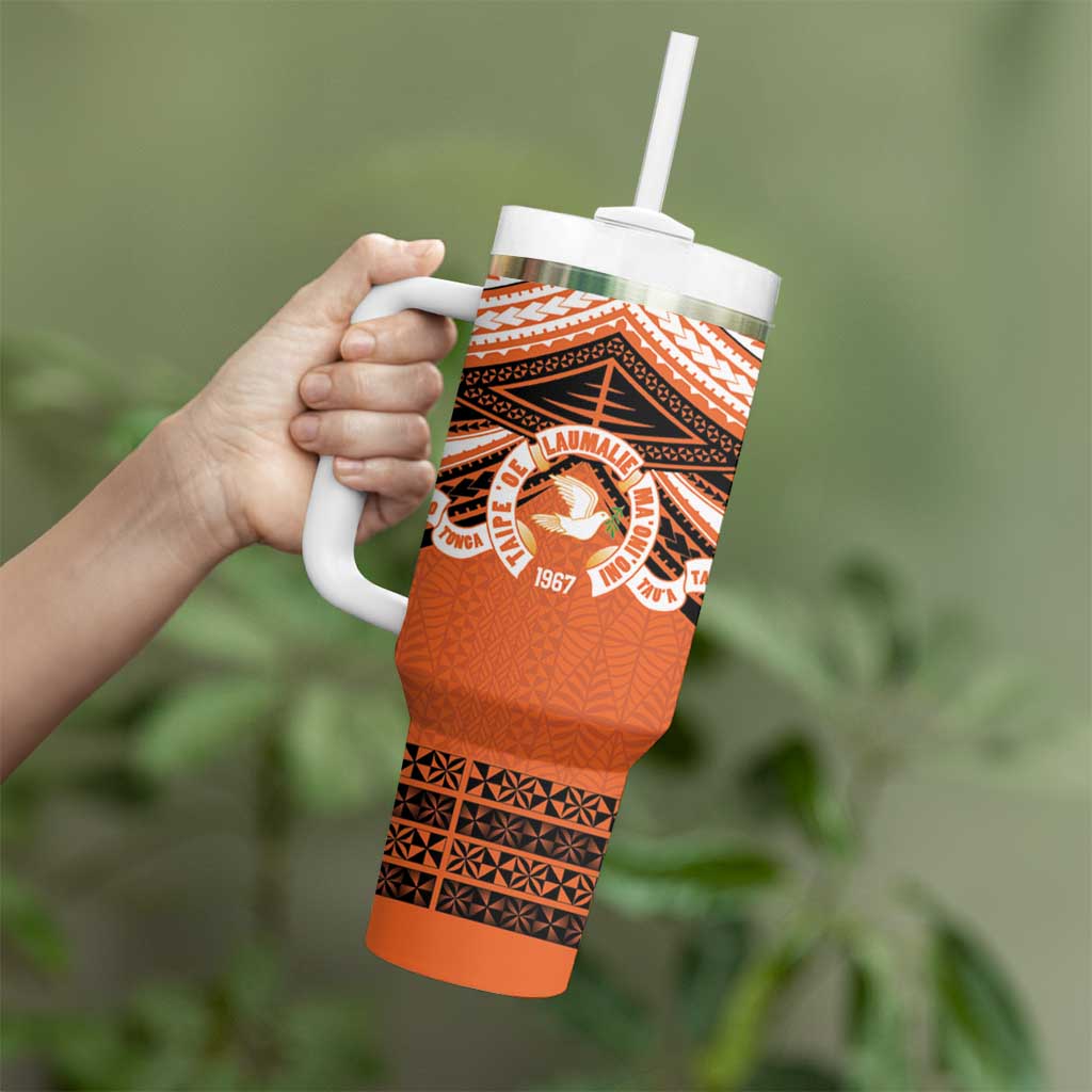 Personalised Tonga Tailulu College Tumbler With Handle Polynesian Ngatu Tribal