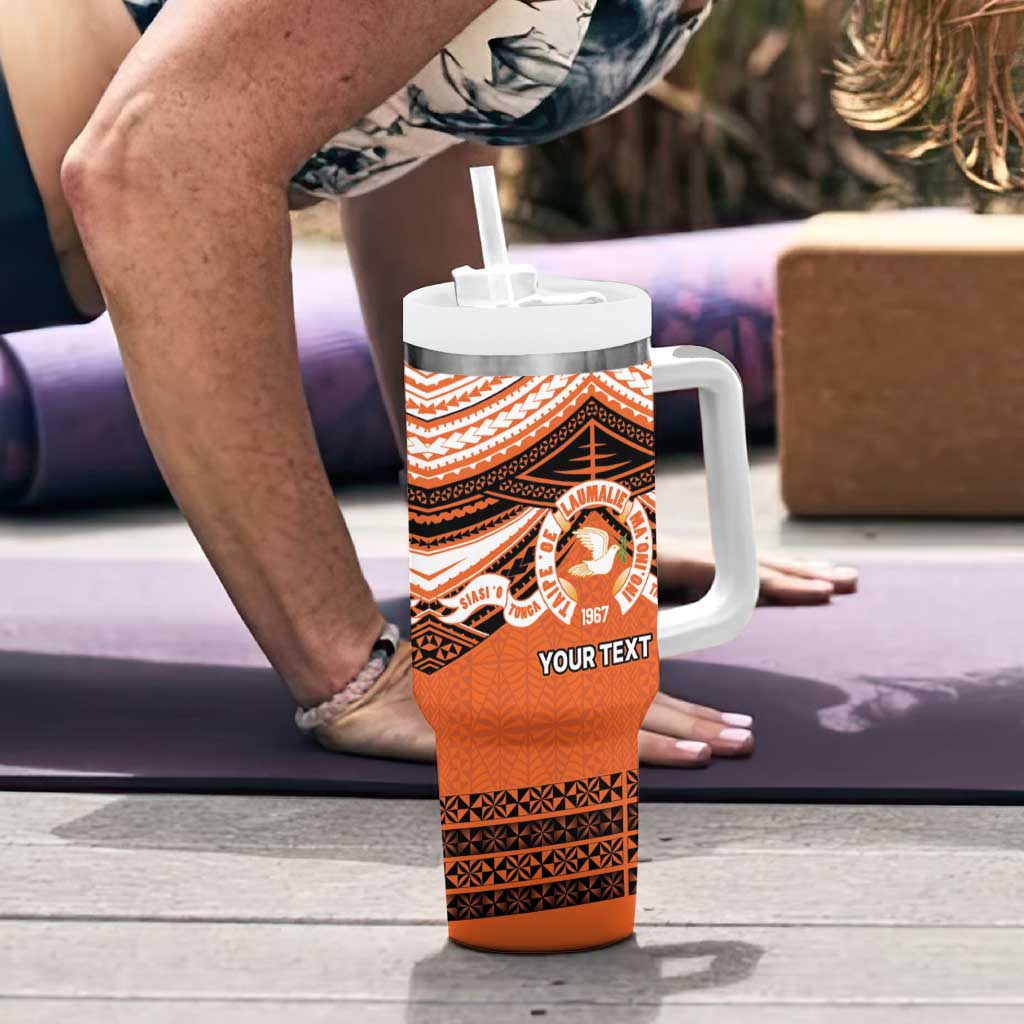 Personalised Tonga Tailulu College Tumbler With Handle Polynesian Ngatu Tribal
