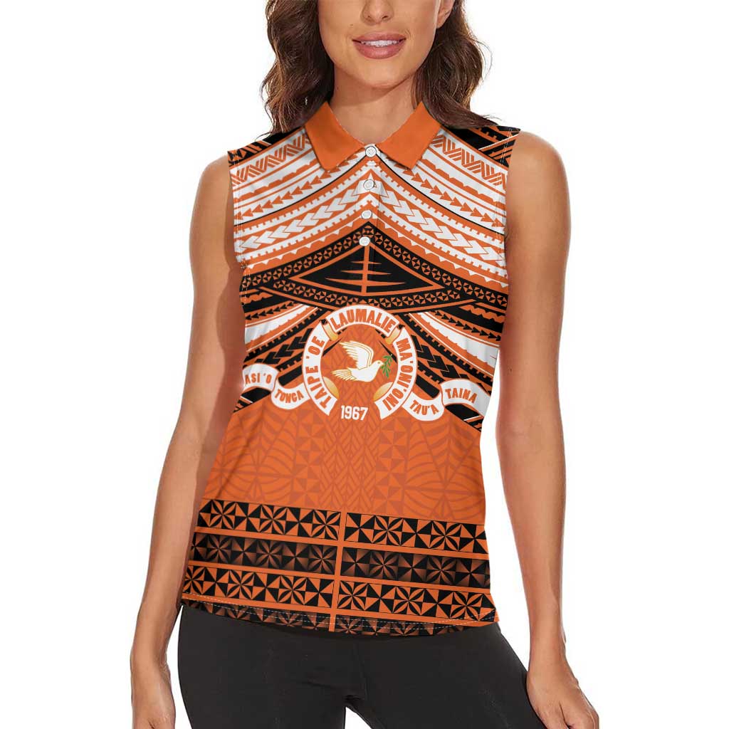Personalised Tonga Tailulu College Women Sleeveless Polo Shirt Polynesian Ngatu Tribal LT9 - Polynesian Pride