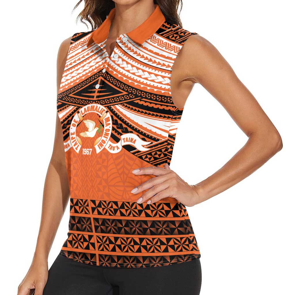 Personalised Tonga Tailulu College Women Sleeveless Polo Shirt Polynesian Ngatu Tribal LT9 - Polynesian Pride