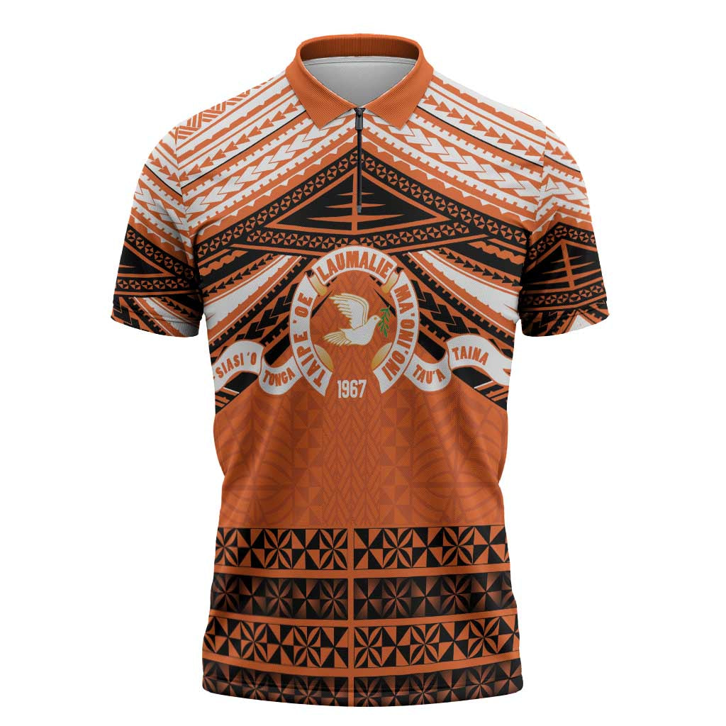 Personalised Tonga Tailulu College Zipper Polo Shirt Polynesian Ngatu Tribal LT9 Orange - Polynesian Pride