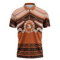 Personalised Tonga Tailulu College Zipper Polo Shirt Polynesian Ngatu Tribal LT9 Orange - Polynesian Pride