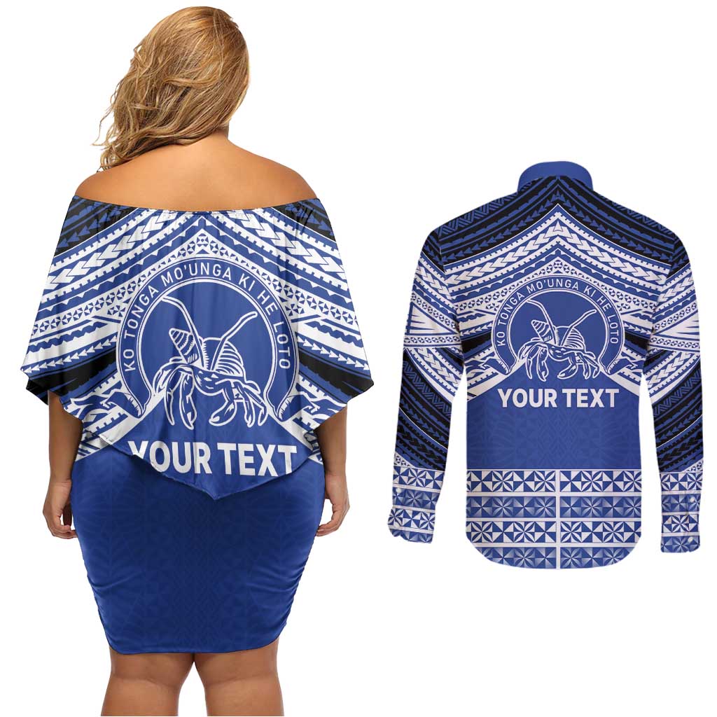 Personalised Tonga Taufa'ahau Pilolevu College Couples Matching Off Shoulder Short Dress and Long Sleeve Button Shirt Polynesian Ngatu Tribal LT9 - Polynesian Pride