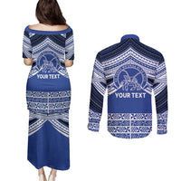 Personalised Tonga Taufa'ahau Pilolevu College Couples Matching Puletasi and Long Sleeve Button Shirt Polynesian Ngatu Tribal LT9 - Polynesian Pride