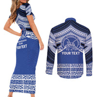 Personalised Tonga Taufa'ahau Pilolevu College Couples Matching Short Sleeve Bodycon Dress and Long Sleeve Button Shirt Polynesian Ngatu Tribal