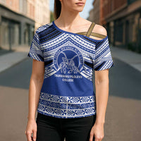 Personalised Tonga Taufa'ahau Pilolevu College Cross Shoulder Shirt Polynesian Ngatu Tribal - Polynesian Pride