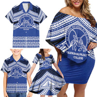 Personalised Tonga Taufa'ahau Pilolevu College Family Matching Off Shoulder Short Dress and Hawaiian Shirt Polynesian Ngatu Tribal LT9 - Polynesian Pride