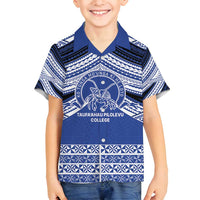 Personalised Tonga Taufa'ahau Pilolevu College Family Matching Off Shoulder Short Dress and Hawaiian Shirt Polynesian Ngatu Tribal LT9 Son's Shirt Blue - Polynesian Pride