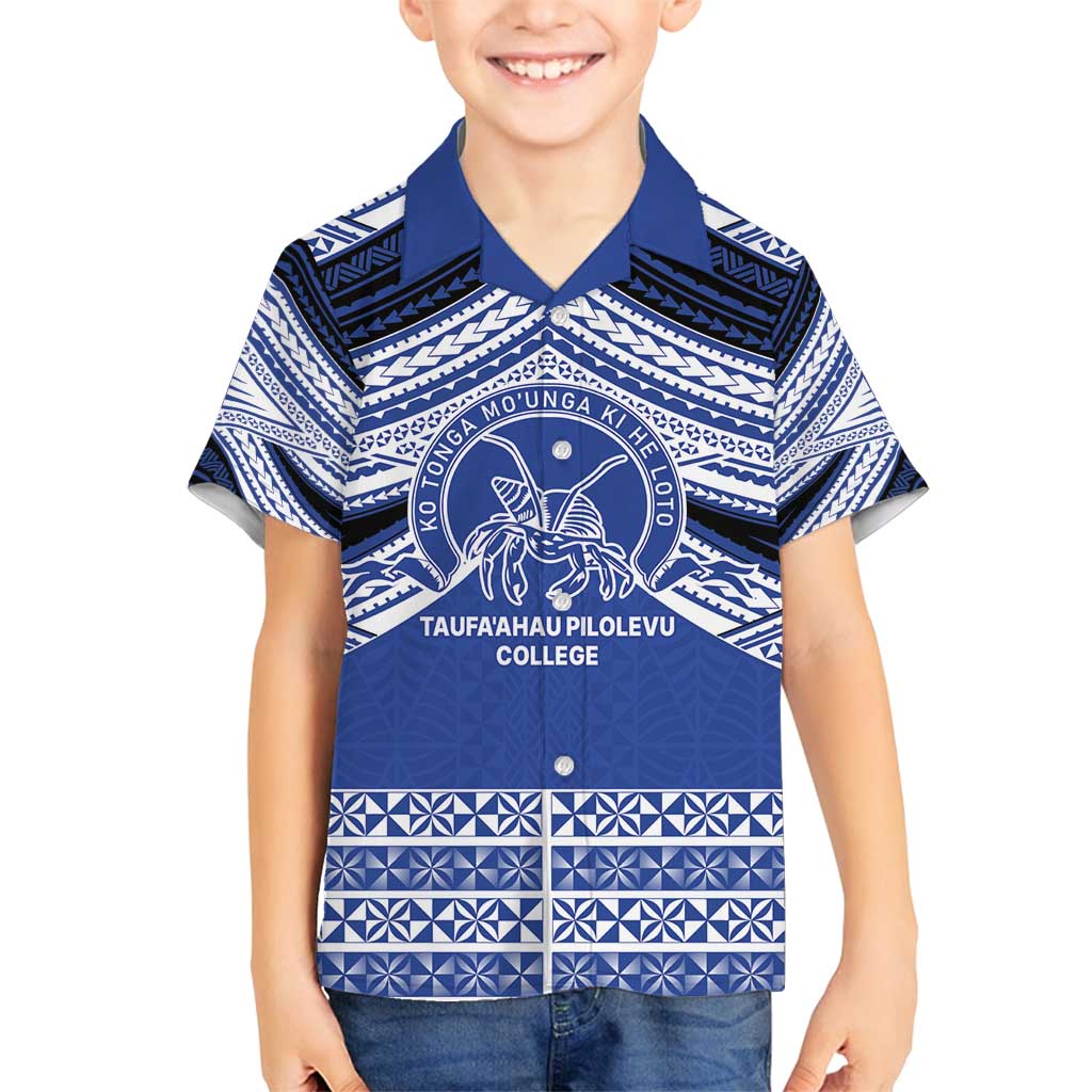 Personalised Tonga Taufa'ahau Pilolevu College Family Matching Puletasi and Hawaiian Shirt Polynesian Ngatu Tribal LT9 Son's Shirt Blue - Polynesian Pride
