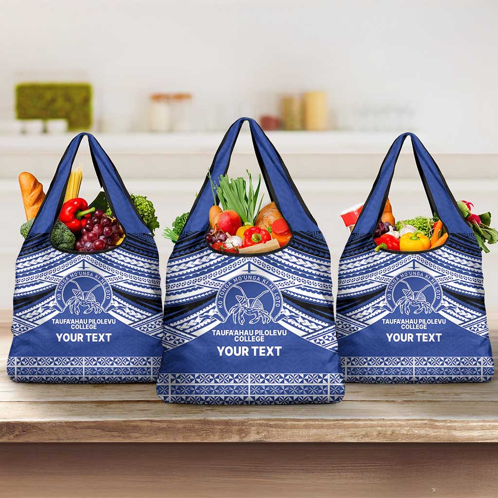 Personalised Tonga Taufa'ahau Pilolevu College Grocery Bag Polynesian Ngatu Tribal