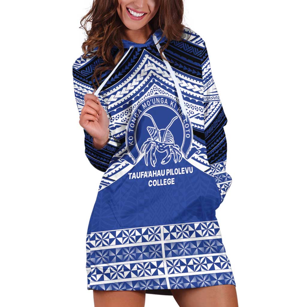 Personalised Tonga Taufa'ahau Pilolevu College Hoodie Dress Polynesian Ngatu Tribal LT9 Blue - Polynesian Pride