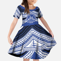 Personalised Tonga Taufa'ahau Pilolevu College Kid Short Sleeve Dress Polynesian Ngatu Tribal LT9 KID Blue - Polynesian Pride