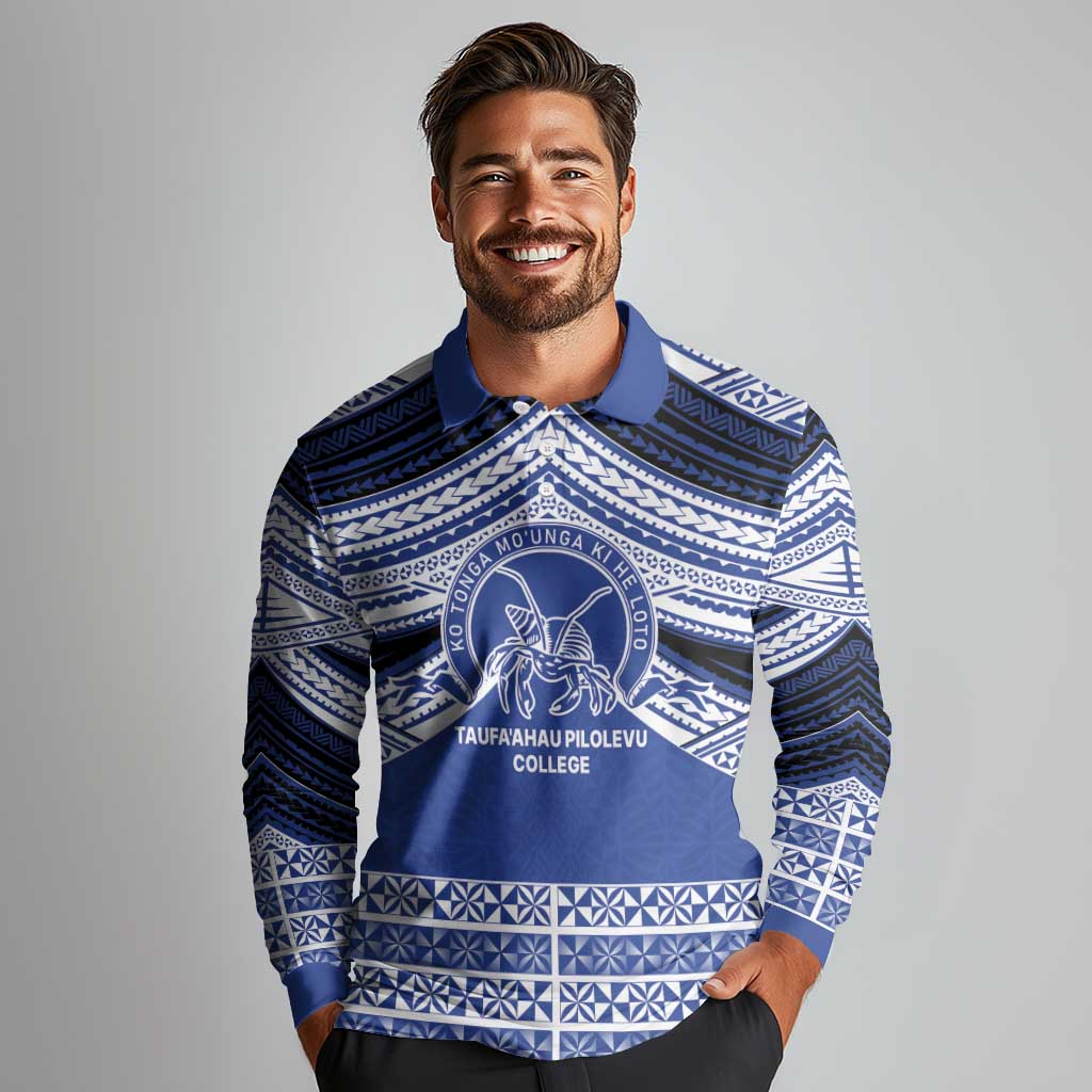 Personalised Tonga Taufa'ahau Pilolevu College Long Sleeve Polo Shirt Polynesian Ngatu Tribal LT9 - Polynesian Pride