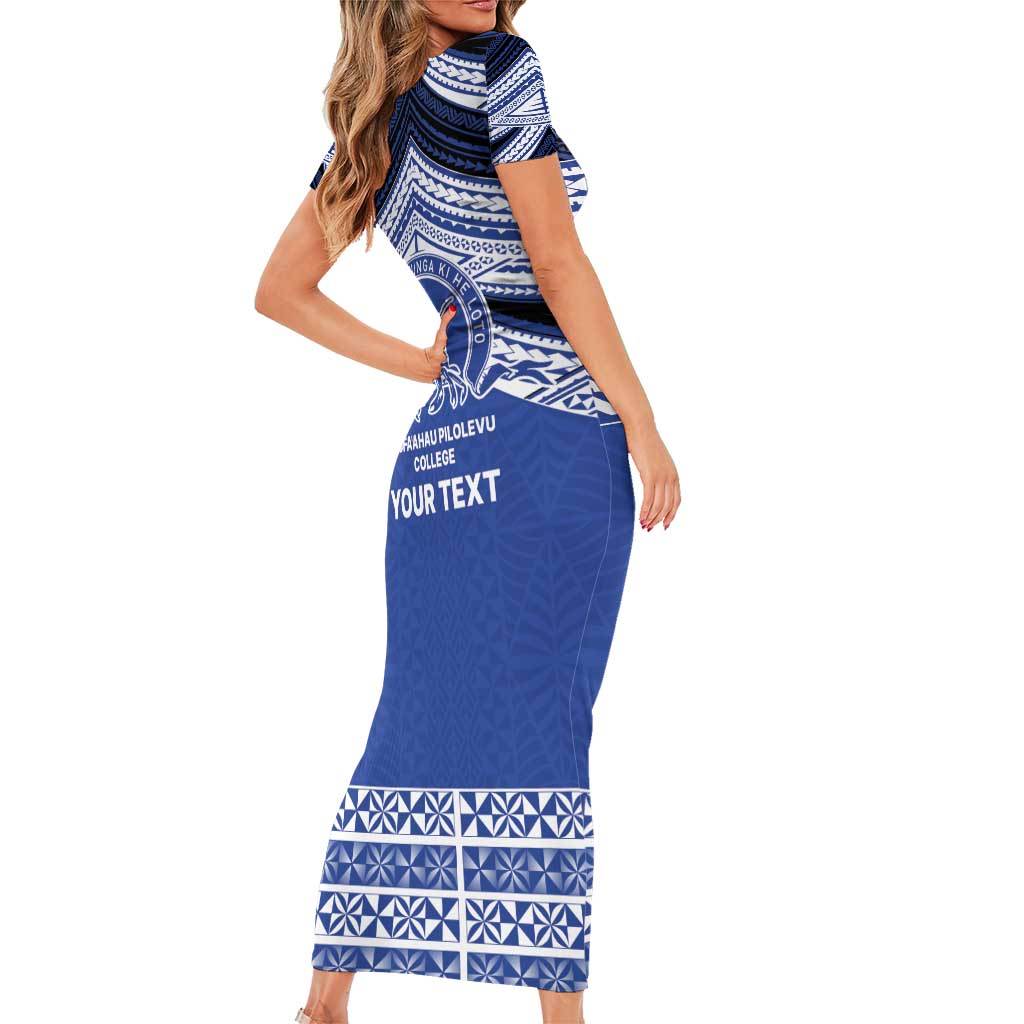Personalised Tonga Taufa'ahau Pilolevu College Short Sleeve Bodycon Dress Polynesian Ngatu Tribal LT9 - Polynesian Pride