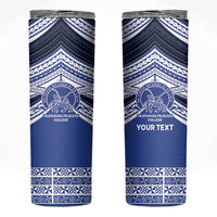 Personalised Tonga Taufa'ahau Pilolevu College Skinny Tumbler Polynesian Ngatu Tribal LT9 Blue - Polynesian Pride