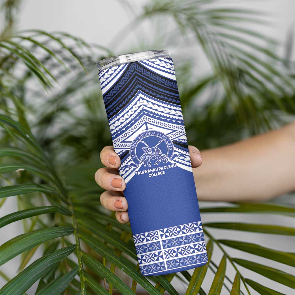 Personalised Tonga Taufa'ahau Pilolevu College Skinny Tumbler Polynesian Ngatu Tribal LT9 - Polynesian Pride