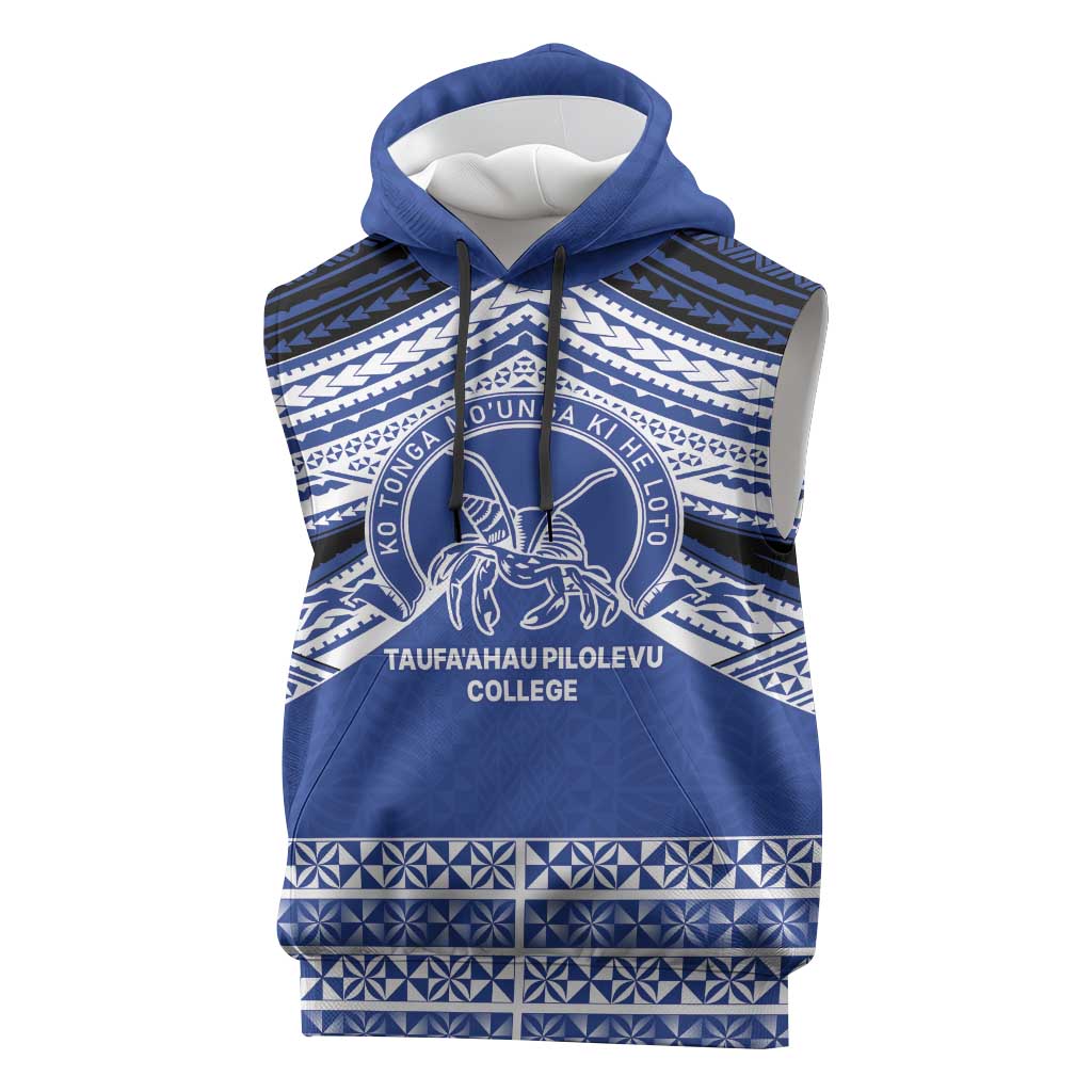 Personalised Tonga Taufa'ahau Pilolevu College Sleeveless Hoodie Polynesian Ngatu Tribal LT9 Blue - Polynesian Pride