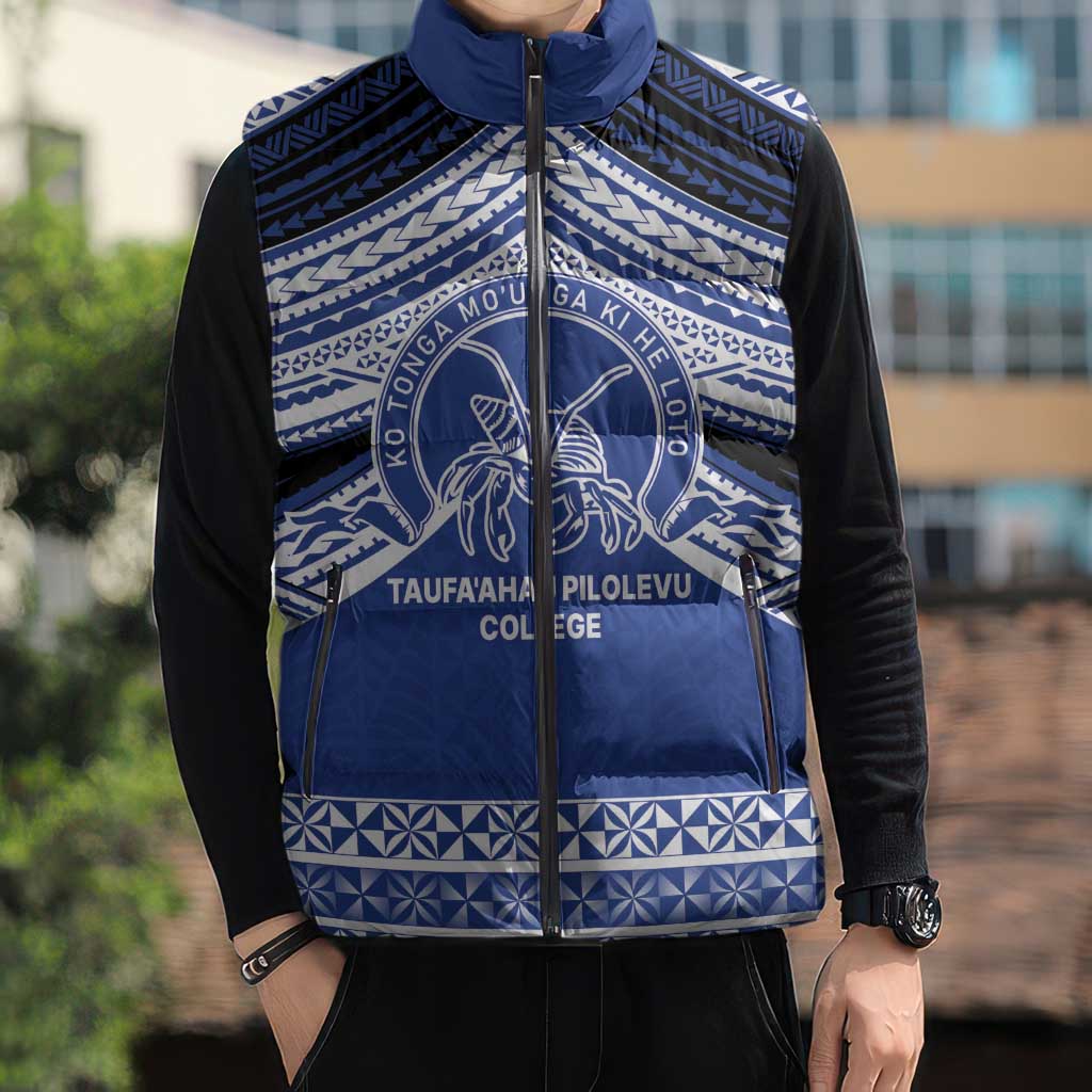 Personalised Tonga Taufa'ahau Pilolevu College Sleeveless Puffer Jacket Polynesian Ngatu Tribal - Polynesian Pride