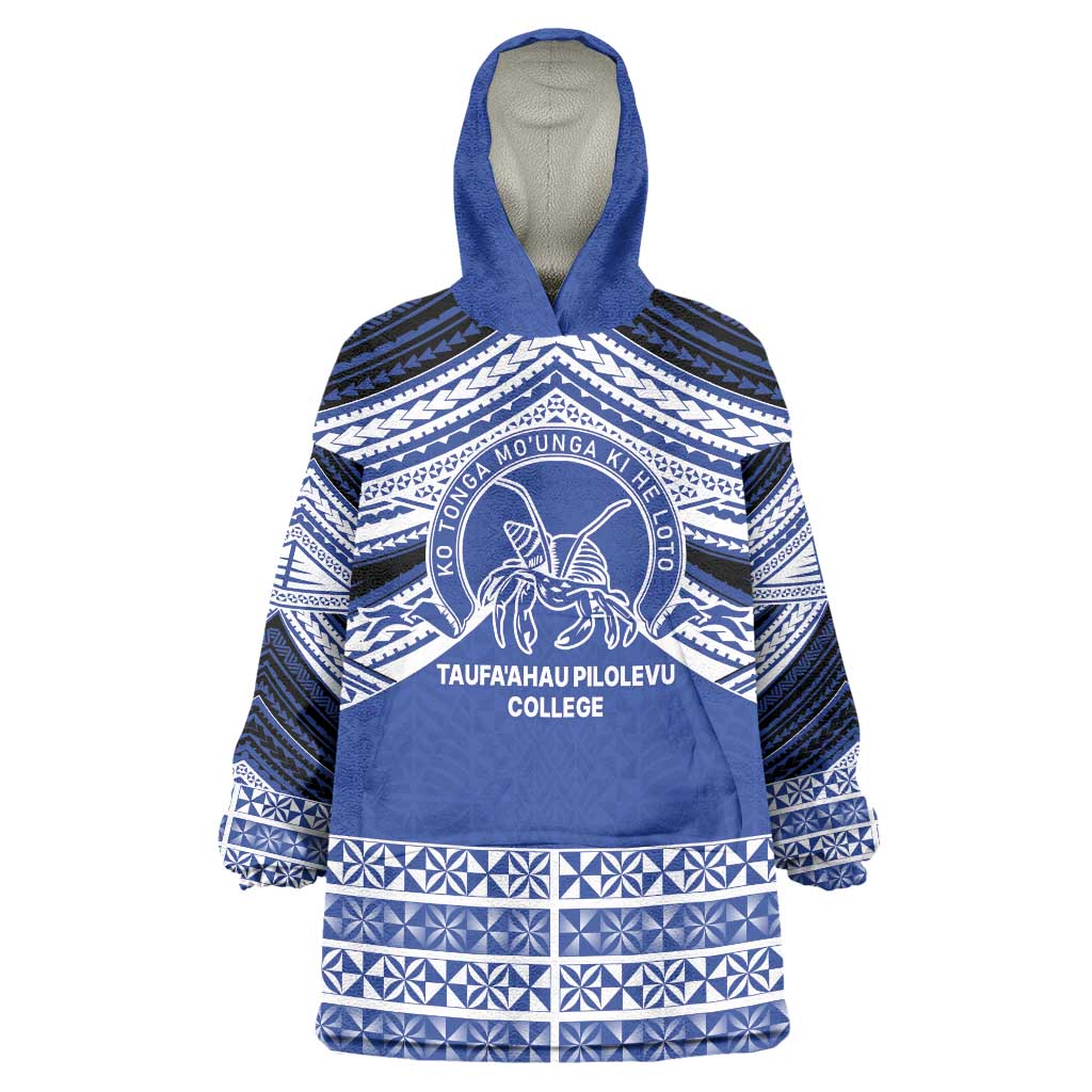 Personalised Tonga Taufa'ahau Pilolevu College Wearable Blanket Hoodie Polynesian Ngatu Tribal LT9 One Size Blue - Polynesian Pride