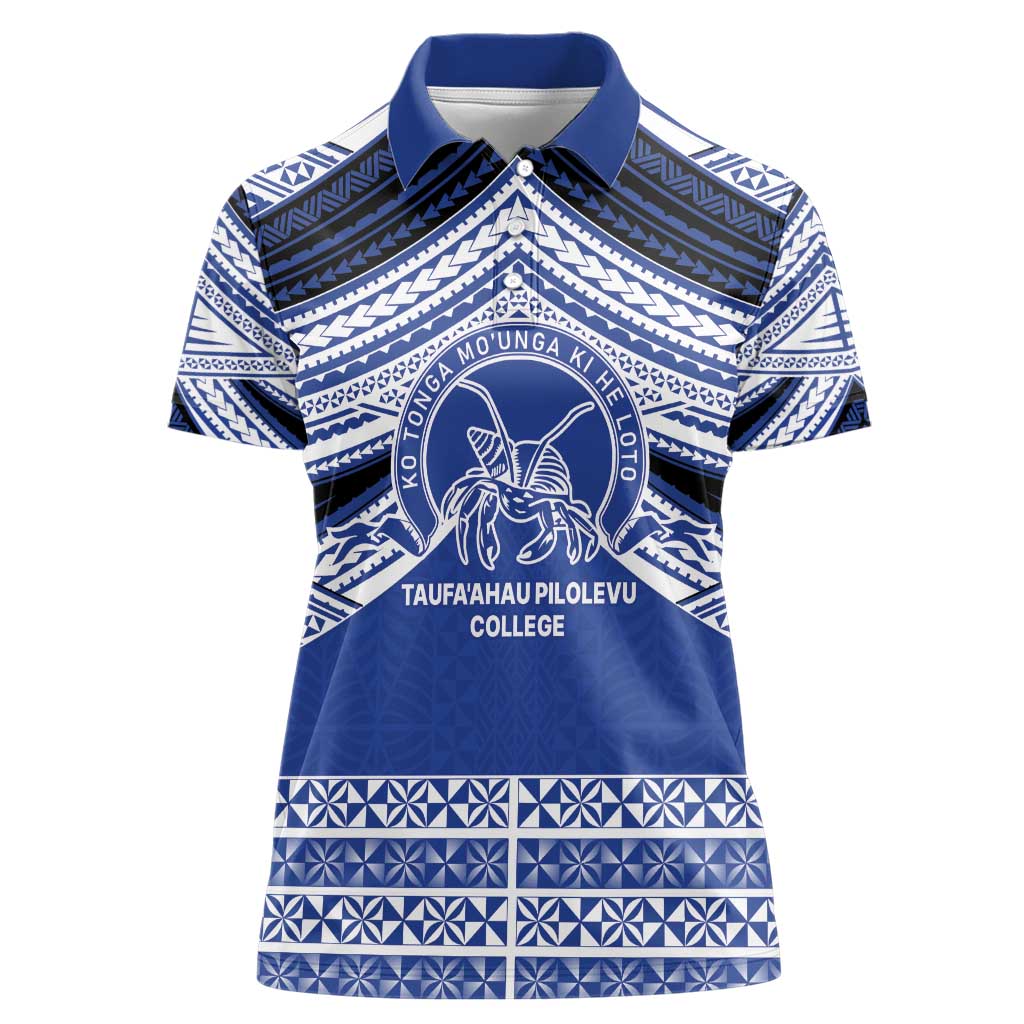 Personalised Tonga Taufa'ahau Pilolevu College Women Polo Shirt Polynesian Ngatu Tribal LT9 Female Blue - Polynesian Pride