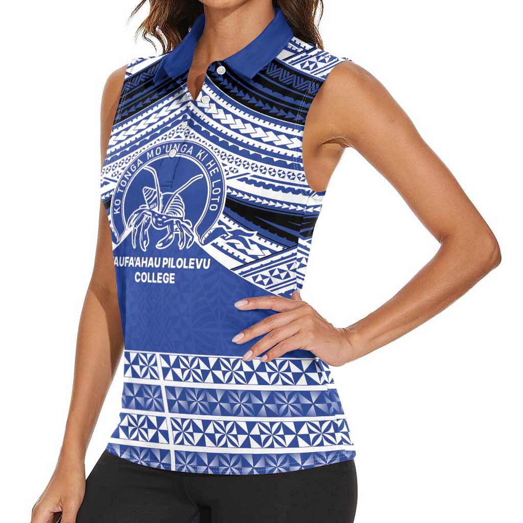 Personalised Tonga Taufa'ahau Pilolevu College Women Sleeveless Polo Shirt Polynesian Ngatu Tribal LT9 - Polynesian Pride
