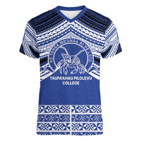 Personalised Tonga Taufa'ahau Pilolevu College Women V-Neck T-Shirt Polynesian Ngatu Tribal LT9 Female Blue - Polynesian Pride